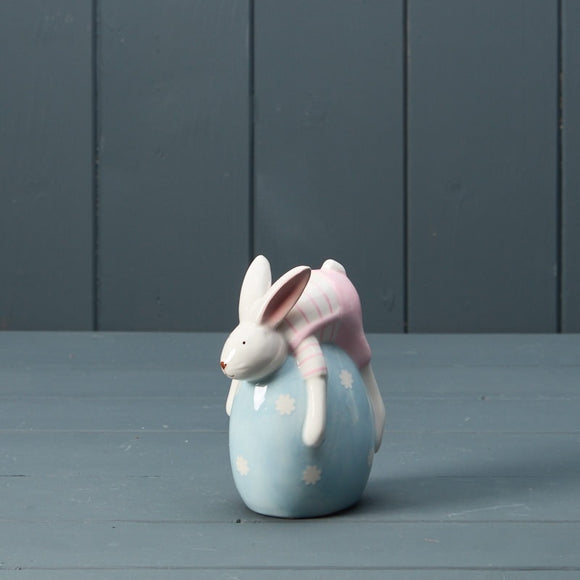 Ceramic Bunny on Blue Egg