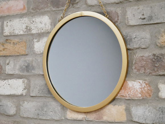 Metal Round Mirror with Gold Finish