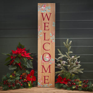 Long Christmas Welcome Sign with Robin