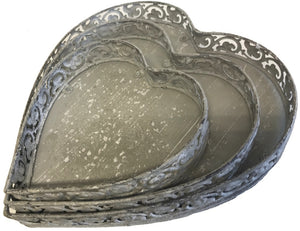 Set of 3 Distressed Grey Heart Trays