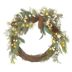 Rattan Christmas Berry Wreath with LED