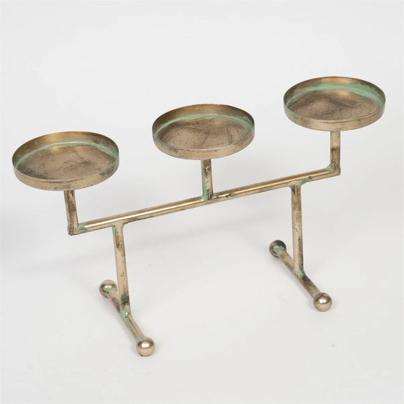 Triple Aged Gold Candle Holder