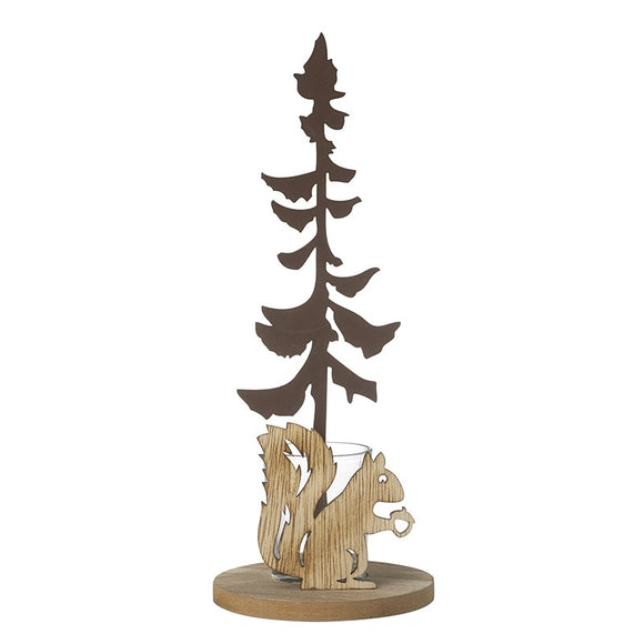 Metal Tree Squirrel Candle Holder