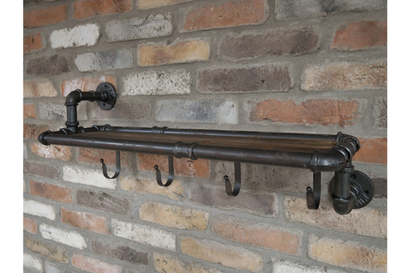 Industrial Pipe Shelf with Hooks